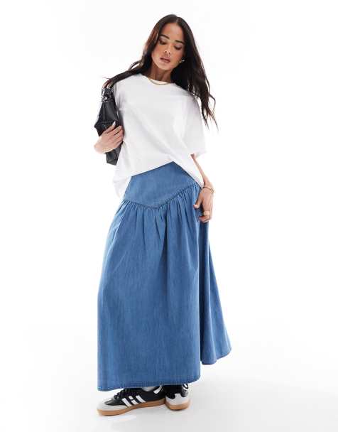 Wednesday's Girl chambray midi skirt in blue - view 1