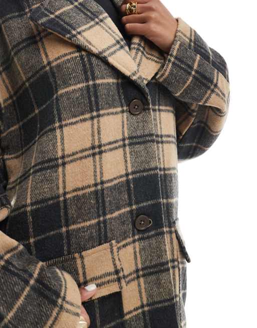 Wednesday's Girl check cocoon overcoat in camel