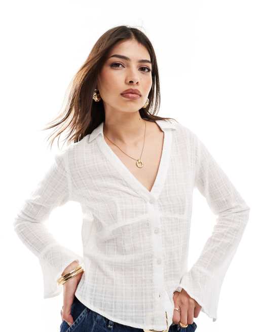 Wednesday's Girl - Chemise ajustée en gaze à col ouvert - Blanc