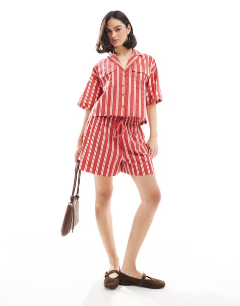 Wednesday's Girl - Chemise rayée d'ensemble coupe carrée - Rouge - view 1