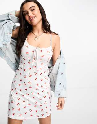 Wednesday's Girl cherry print mini cami dress in white