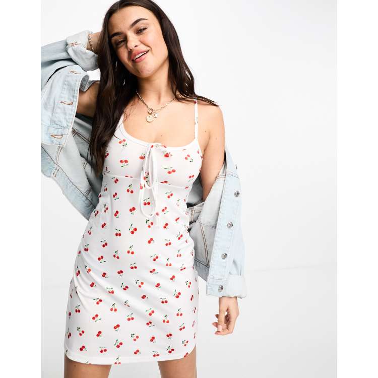 Wednesday's Girl cherry print mini cami dress in white | ASOS