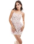 [Wednesday's Girl] Wednesday's Girl chintzy floral corset mini dress in white and red L White/red