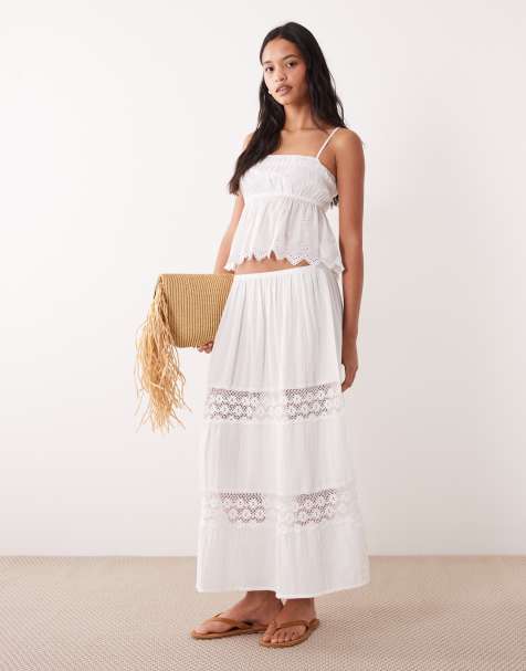 Wednesdays Girl co-ord floaty tiered midaxi skirt in white - view 1