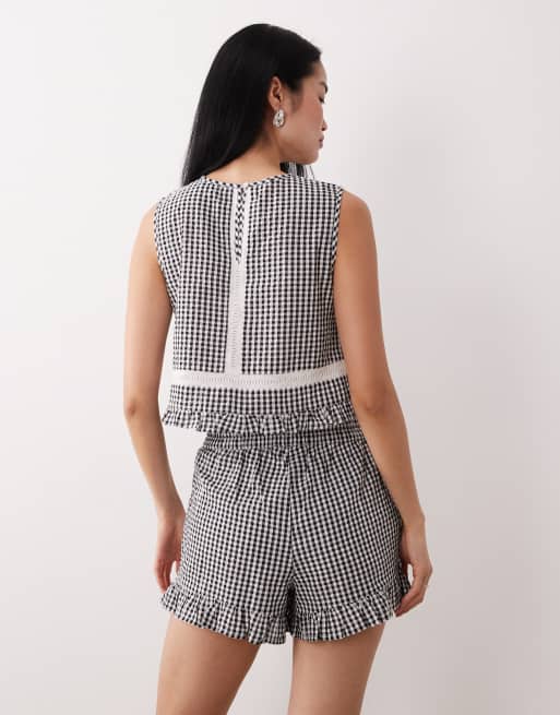 Wednesday's Girl co-ord ruffle edged shorts in black gingham, 4 of 5