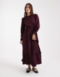 [Wednesday's Girl] Wednesday's Girl collared button-up long sleeve dress in fig-White 2XS Fig