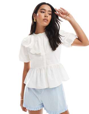 Wednesday's Girl Collared Cotton Puff Sleeve Blouse