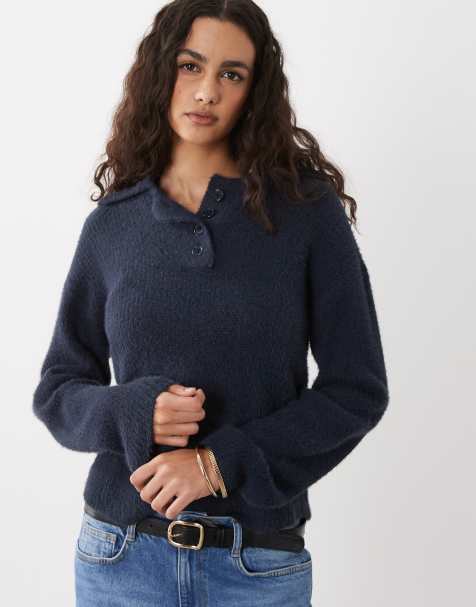 Wednesdays Girl collared jumper in navy - view 1