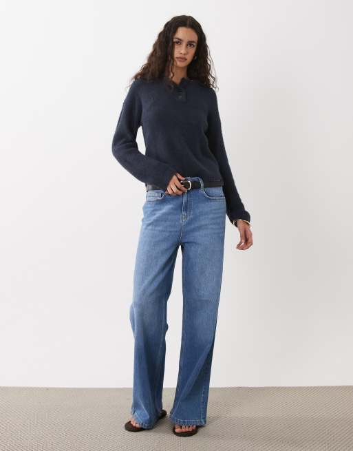 Wednesdays Girl collared jumper in navy, 2 of 4