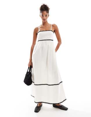contrast trim maxi dress in cream-White