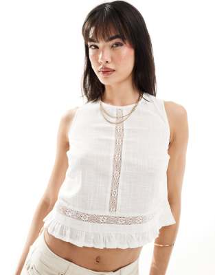 Wednesday's Girl Wednesday's Girl cotton lace insert sleeveless blouse in white