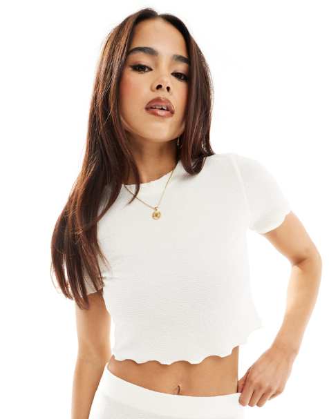 Wednesday's Girl crinkle scoop neck t-shirt in off-white - view 1