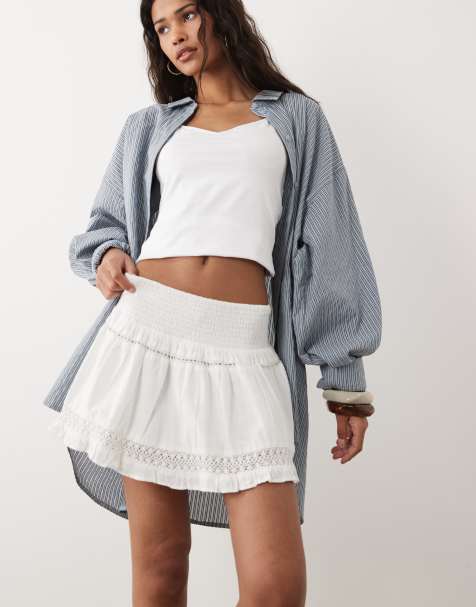 Wednesdays Girl crochet detail mini skirt in white - view 1