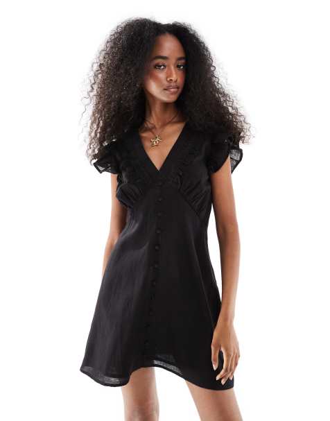Wednesday's Girl crochet trim frill dress in black - view 1