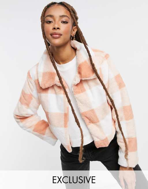 Wednesday's Girl crop jacket in faux fur check