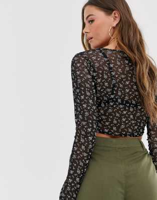 floral mesh long sleeve top