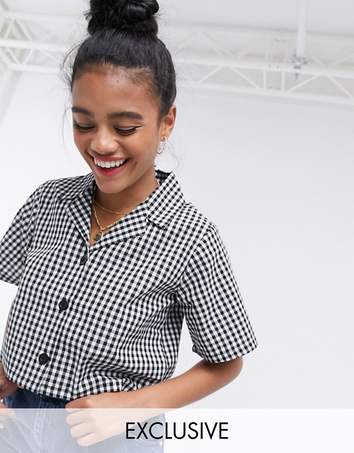 Wednesday's Girl crop shirt with revere collar in gingham