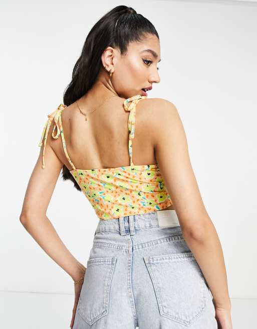 Wednesday's Girl Crop top caraco froncé sur le devant à
