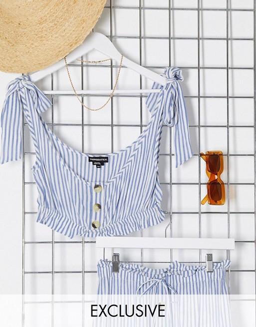 Wednesday's Girl crop top with tie sleeves in stripe co-ord