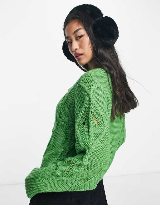 Neon Lime Cable Knit Sweater & Legging Set