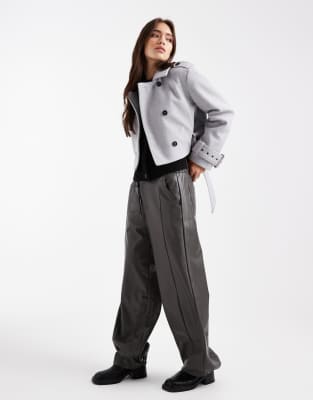 Wednesday's Girl Cropped Button Up Jacket In Gray