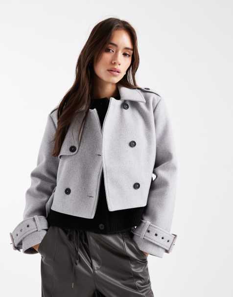 Wednesday's Girl cropped button up jacket in grey - view 1