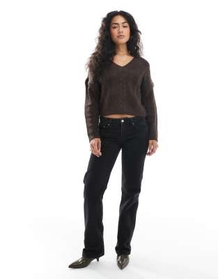 Wednesday's Girl Cropped Cable Knit Sweater In Gray