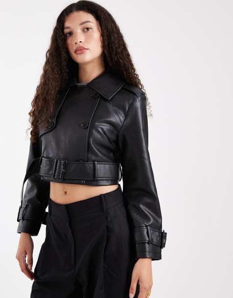 Wednesdays Girl cropped faux leather jacket in black - view 1