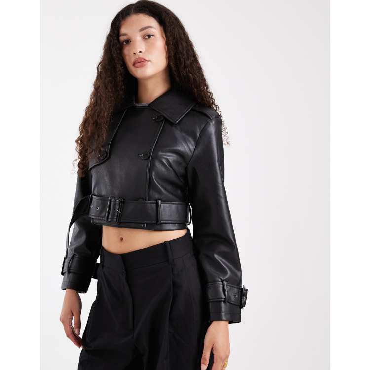 Wednesdays Girl cropped faux leather jacket in black | ASOS