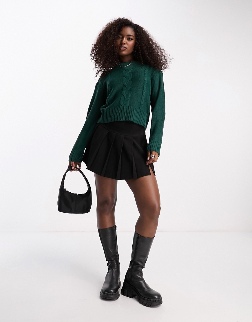 Wednesday's Girl cropped jumper in bottle green cable knit
