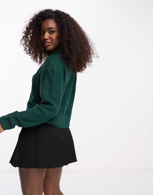 Wednesday's Girl cropped sweater in bottle green cable knit