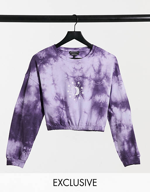  Wednesday's Girl cropped sweatshirt with celestial print in tie dye co-ord 