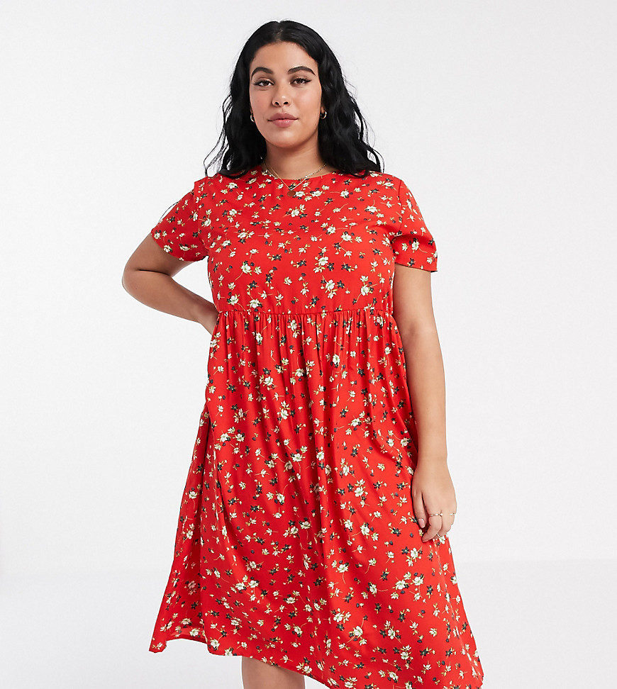Wednesday's Girl - Curve - Aangerimpelde mini-jurk met fijne bloemenprint-Rood