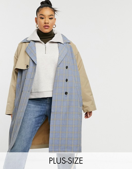 Wednesday's Girl Curve belted trench coat with check panels