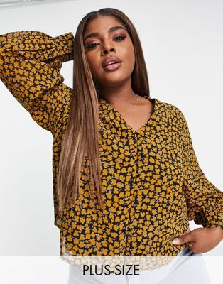 Chemises et blouses Wednesday's Girl Curve - Blouse rétro à manches ballon longues et imprimé boutons d'or