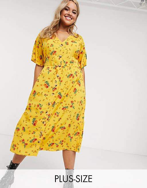 Wednesday's Girl Curve button down midi dress in spot print | ASOS