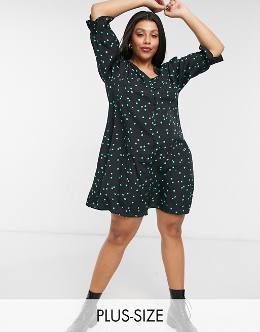 Wednesday's Girl Curve button front mini dress in scattered spot