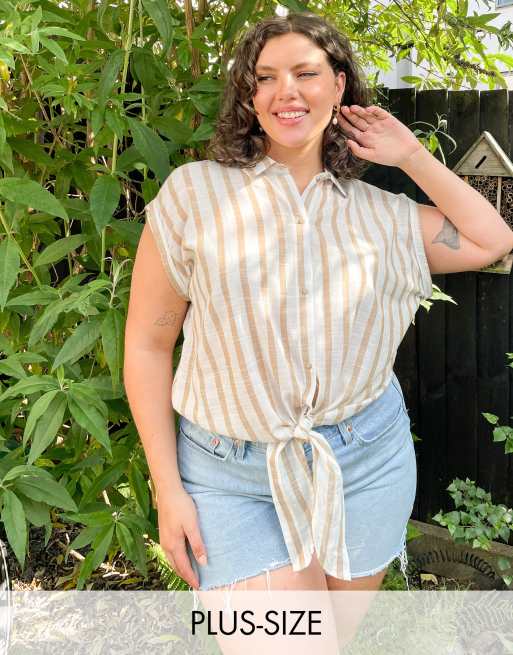 Wednesday's Girl Curve - Camicia a righe naturale con allacciatura frontale