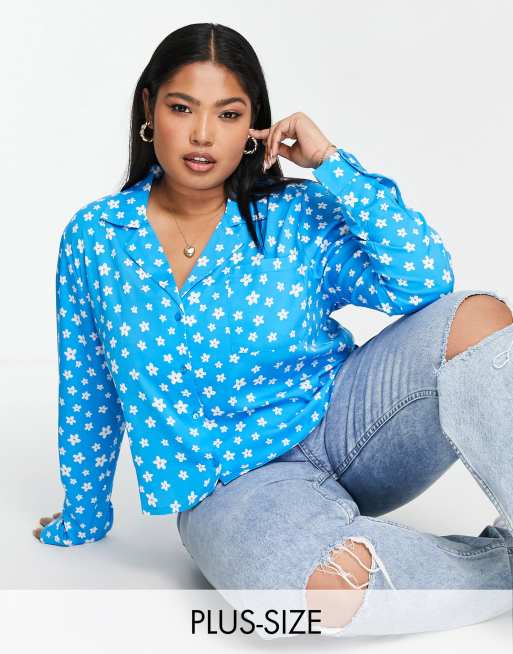 Wednesday's Girl Curve - Camicia squadrata comoda a fiori vivaci