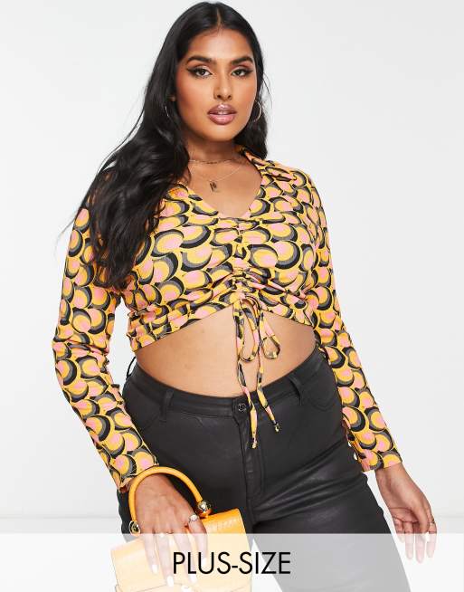 Wednesday's Girl Curve collar detail long sleeve crop top with