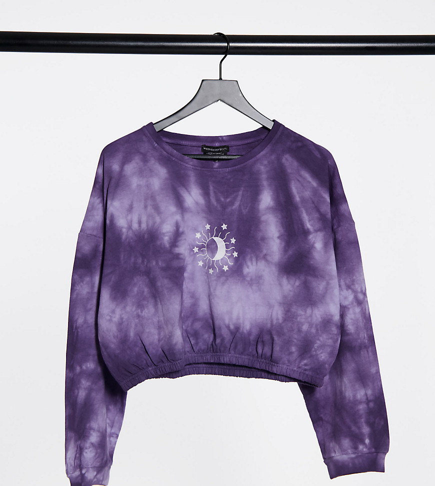 Wednesday's Girl Curve - Combi-set - Cropped sweatshirt met hemelprint in tie-dye-Paars