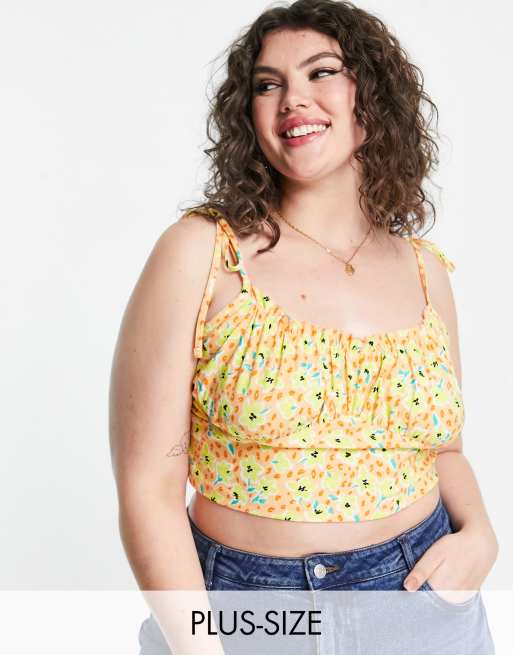 Asos Donna Abbigliamento Intimo Reggiseni Bustiers Crop top con spalline sottili allacciate e bustino arricciato a fiori primaverili 