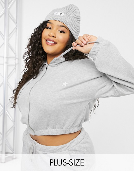 Wednesday's Girl Curve cropped zip up hoodie with star embroidery co-ord