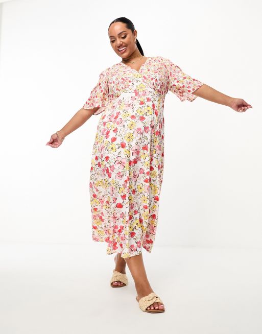 Wednesday's Girl Curve – Flerfärgad, chintzblommig midaxiklänning med utsvängda ärmar