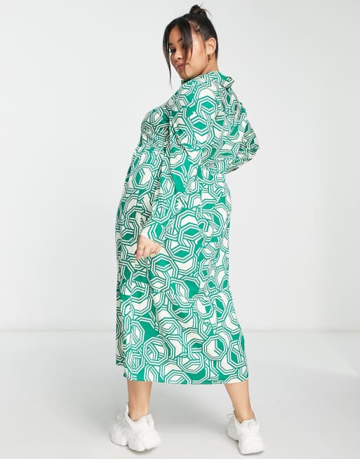 green geometric shirt dress Unique Vintage Green Plaid Belted Cotton Shirt Dress main image 1
