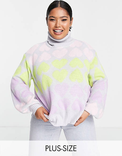 Wednesday's Girl Curve high neck jumper in pastel heart knit