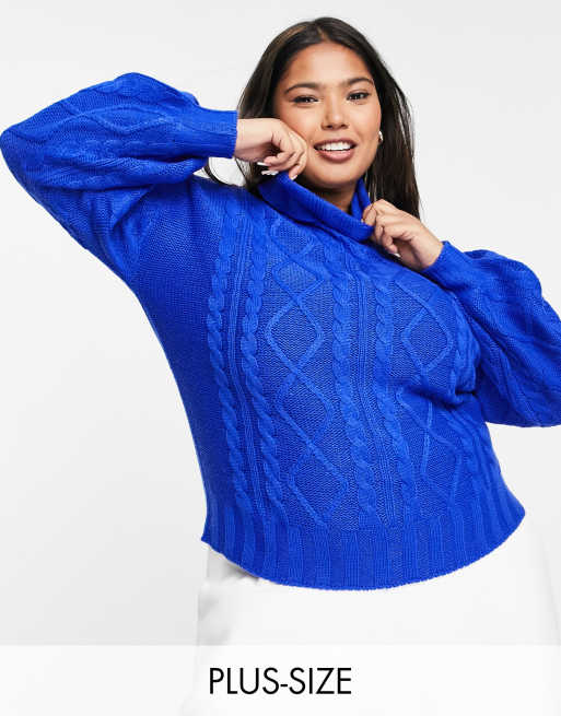 Wednesday's Girl Curve high neck jumper with balloon sleeves in chunky knit