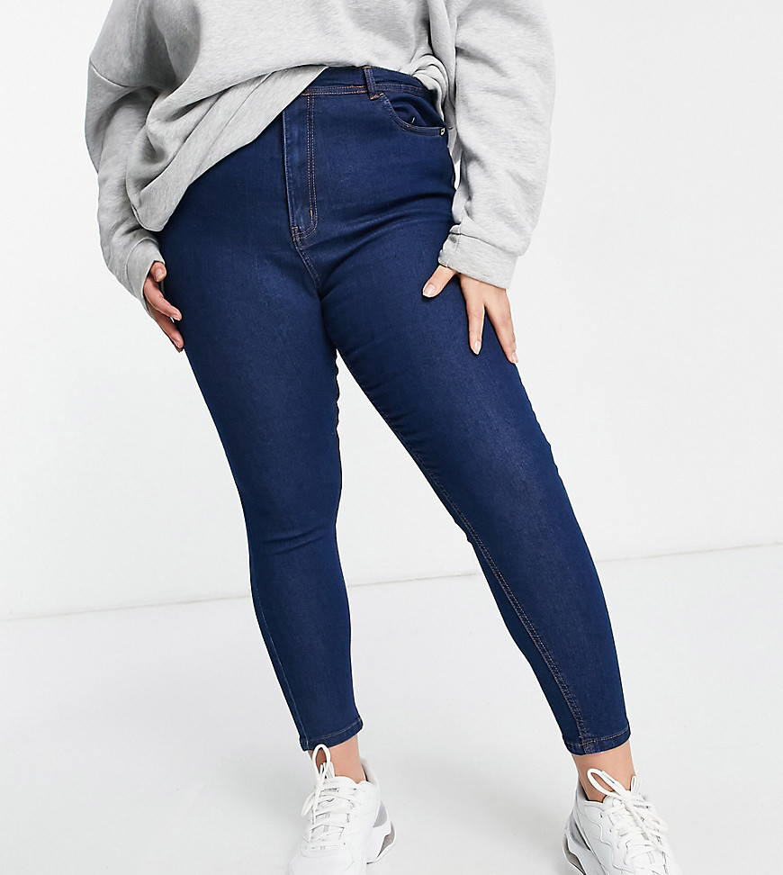 Wednesday's Girl Curve high waist skinny jeans in mid wash-Blues