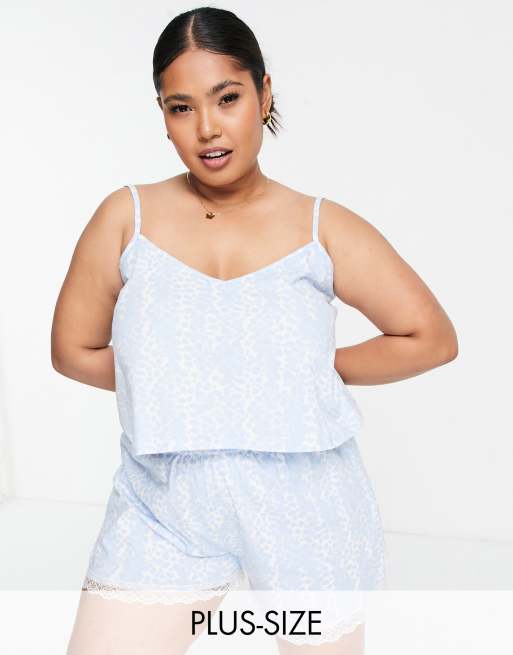 Wednesday's Girl Curve – Himmelsblå pyjamas med linne och shorts