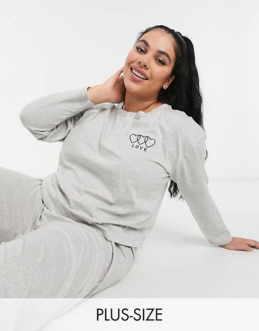 Wednesday's Girl Curve jersey pyjama set with long sleeve top & matching wide leg trousers